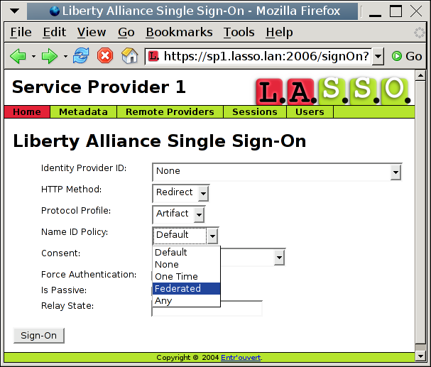 Screenshot of Liberty Alliance single sign-on using one of Souk.